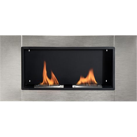 Homcom – Cheminée bioéthanol murale encastrable – 2 brûleurs 0,9 L – 3h de combustion – Acier inox – 30 m² – 110x14,5x54 cm