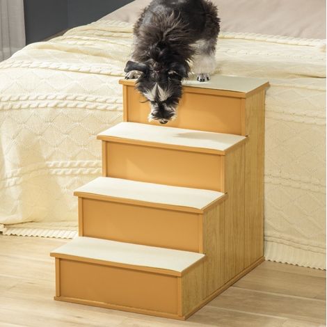 Escalier pour animaux à 4 marches en MDF, peluche courte, 40 x 59 x 54,2 cm, naturel (1/5)