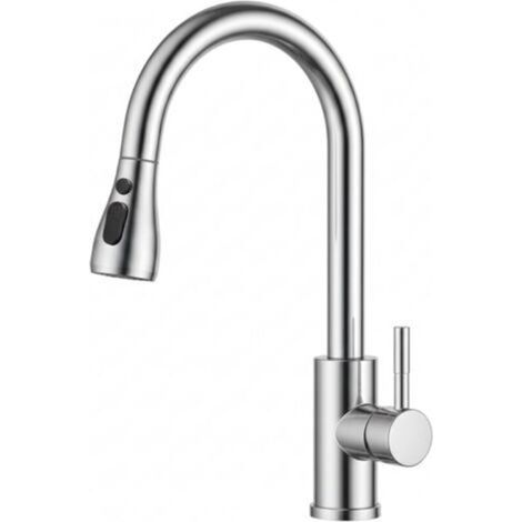 Robinet Cuisine Douchette Extractible Pivotant 360° – Mitigeur Cuisine Évier Arc Élevé en Acier Inoxydable, Robinet Flexible avec 3 Modes Jet, Tête Pulvérisation Extractible (CHROME POLI)