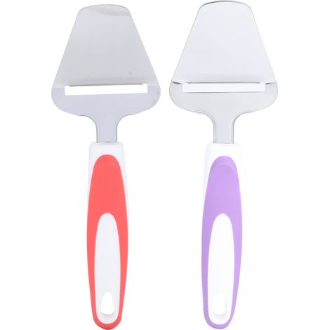 2 Pièces Spatule à Fromage Multifonction Inox, Couteau et Ustensile de Cuisine Orange et Violet (1/5)
