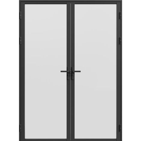 Blocco porta reversibile a due battenti 2xH204xL93cm in Alluminio e Vetro temperato smerigliato Nero - LOXTON (1/4)