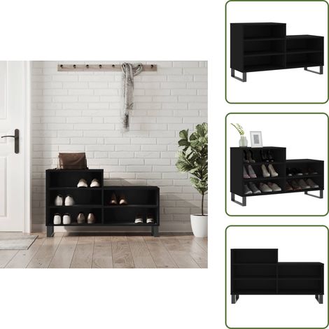 The Living Store Schuhregal Schwarz 102x36x60 cm Holzwerkstoff - Schuhschrank - Schuhregal - Holzwerkstoffmöbel - Garderobe - Einbauschrank