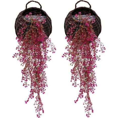 Künstliche Pflanzen, die Rebe hängen. Set mit 2 Stück künstlichen Efeublumen, künstlichen Grünpflanzen für die Gartenwanddekoration. Rote Rose (ohne Körbchen) (1/5)