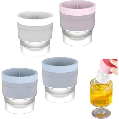 Set mit 4 runden Eisformen 6 cm Durchmesser mit Deckel wiederverwendbares Silikon-Eisformenset 2 blaue 1 weiße 1 rosa geeignet für Whisky und (1/2)