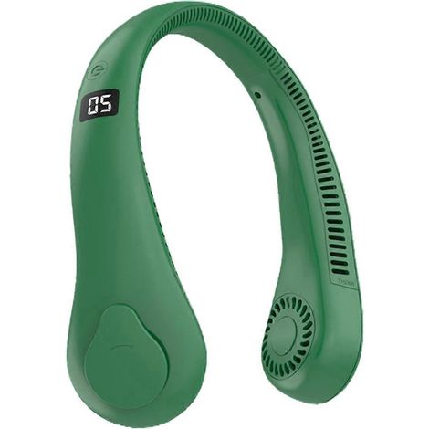 Ventilateur de cou suspendu sans feuilles, mini ventilateur portable vert, pratique et facile à utiliser. (1/5)