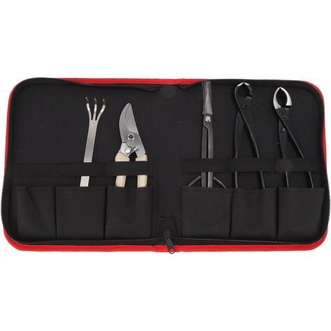 Ensemble de 5 outils pour bonsaï en acier au carbone : sécateur, râteau, coupe-branches, pince, outils de jardin. (1/5)