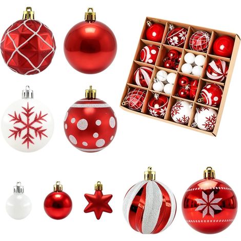 42 Boules de Noël Rouge et Blanc Paillettes, Plastique incassable (1/5)