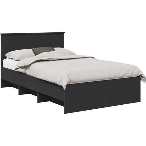 Bed Frame with Headboard Black 120 x 123 cm Engineered Wood vidaXL (1/5)