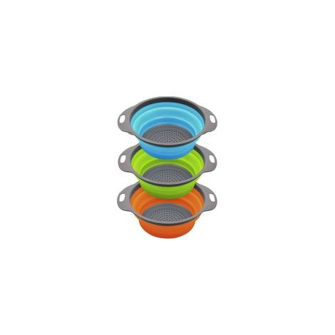 Colador de cocina plegable / Juego de 3 coladores, colador de silicona plegable, colador de cocina plegable, cesta coladora plegable, ideal para pasta, verduras y frutas (azul, verde, naranja) - Crezu