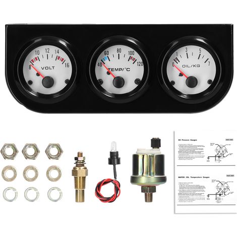 Kit de indicadores multifuncionales 3 en 1 para coche, camión, caravana y barco (voltímetro, termómetro, manómetro de presión de aceite, sensor incluido). (1/5)