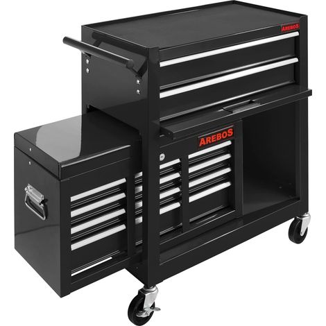 Arebos – Servante d'atelier mobile 8 tiroirs – Construction acier revêtu – Compartiment verrouillable – Roues avec frein de stationnement