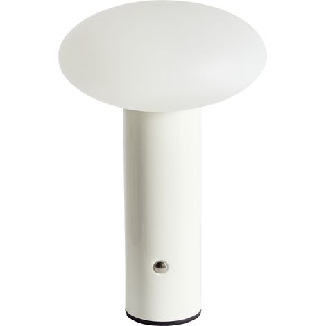 Lámpara de mesa moderna de hierro PE para interior con luz LED inalámbrica seta blanca Buayan