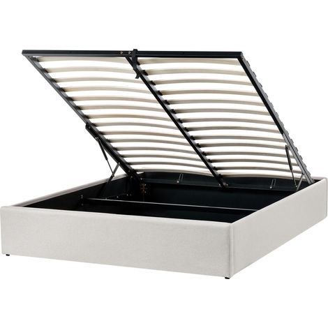 Modern Fabric EU Double Size Bed Frame 4ft6 Storage Light Beige Dinan