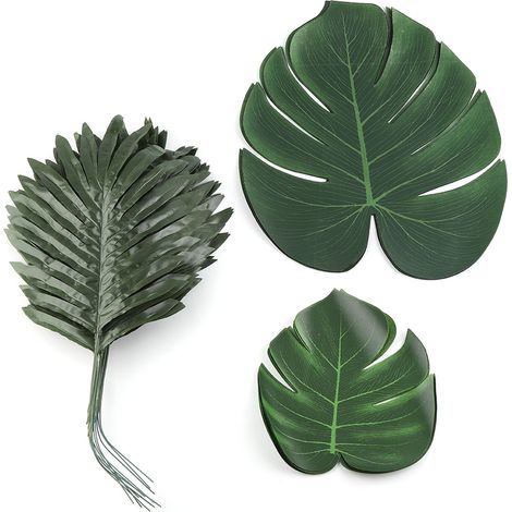 36 pièces feuilles tropicales hawaïennes vertes pour décoration murale et table de fête d'été