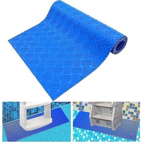 Tapis d'échelle de piscine antidérapant 60 x 23 cm, bleu moyen (1/4)