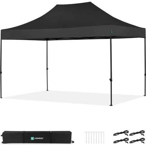 VONROC Tente de réception 3x4,5 m noire pliante easy up Oxford 420D PVC PT502XX (1/4)
