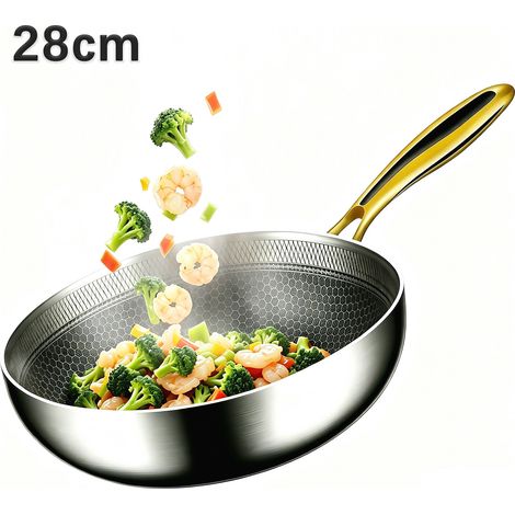 Poêle acier inoxydable 316, Poêle inox 28cm, Sauteuse grand chef, Poêle à frire antiadhésive martelée, Compatible induction et tous feux (1/5)