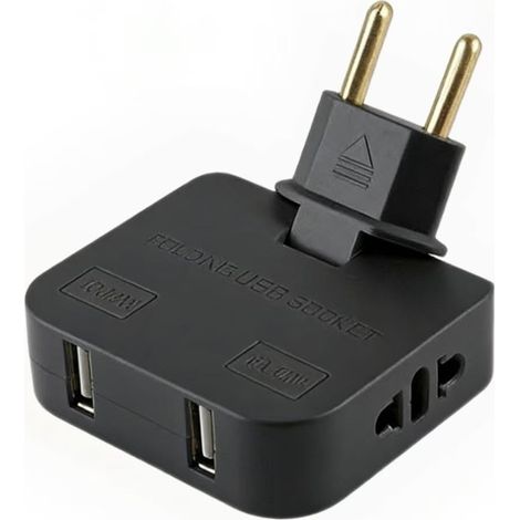 ZHIJIA PREMIUM Adaptateur européen pliable 3 en 1 rotatif 180° avec 2 USB, multiprise murale (Noir) (1/4)