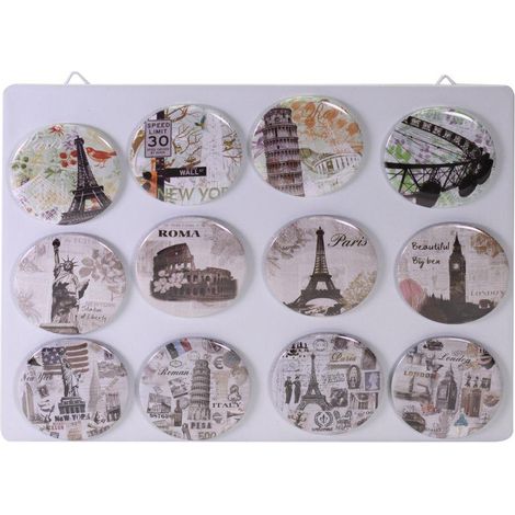 Calamita metallo set 12 pezzi ass citta' c/espositore cm7,3