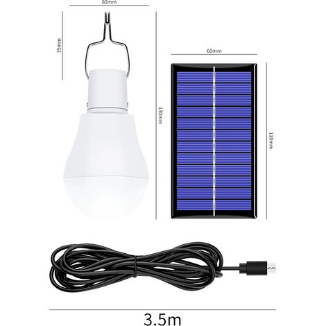 Lampe Solaire LED - 3 W - Pour Extérieur Jardin Tente Camping Randonnée Pêche Abri - Câble Étanche 3,5 M - Batterie Intégrée - 2 Pièces (1/4)