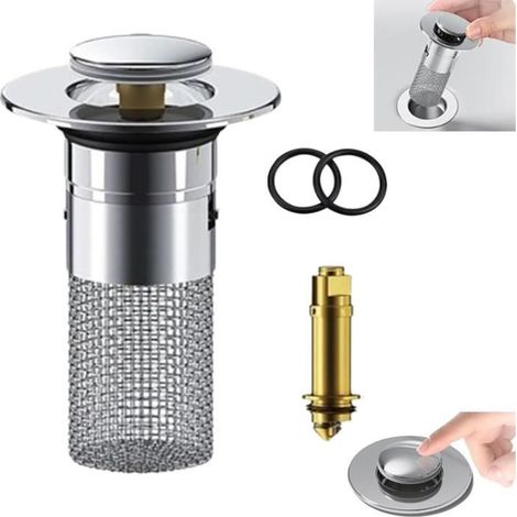 Bouchon de Lavabo Anti-Haare 2024, Ablauffilter aus Edelstahl, Druckverschluss (1 Stück)