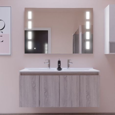 Meuble PROLINE 120 cm avec plan double vasque et miroir Prestige- Bois- Plan vasque en Résine