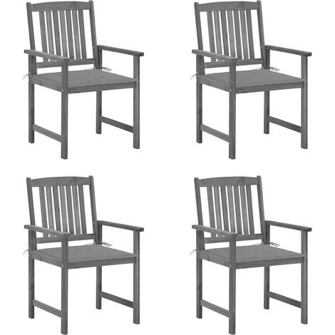 Lot de 4 Chaises de jardin avec coussins - Chaises d'extérieur pour terrasse/jardin Gris Bois d'acacia massif BV990679 - BonneVie (1/5)
