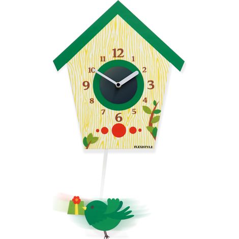 Horloge pour enfants avec pendule OISEAU vert (1/3)
