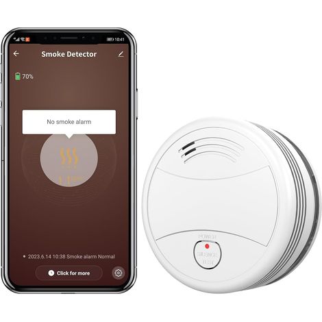 Détecteur de Fumée Intelligent WiFi, Alarme Incendie Connectée avec Notification , Détection 360° , Pile Lithium Remplaçable, Installation Plafond (1/5)