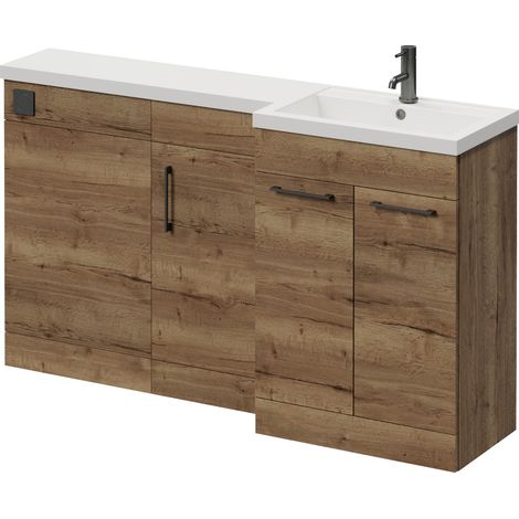 Napoli 390 Tobacco Oak 1500mm 3 Door Vanity Unit Toilet Suite with Right Hand Square Lucia Basin - 1500mm - Gunmetal Grey 160mm HandleWithout Kingston Toilet Pan