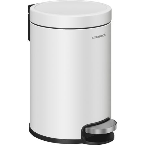 SONGMICS Poubelle à Pédale pour Salle de Bain 3 L, en Acier, avec Couvercle à Fermeture Douce, Seau Intérieur, pour Déchets, Chambre, Blanc Nuage (1/5)