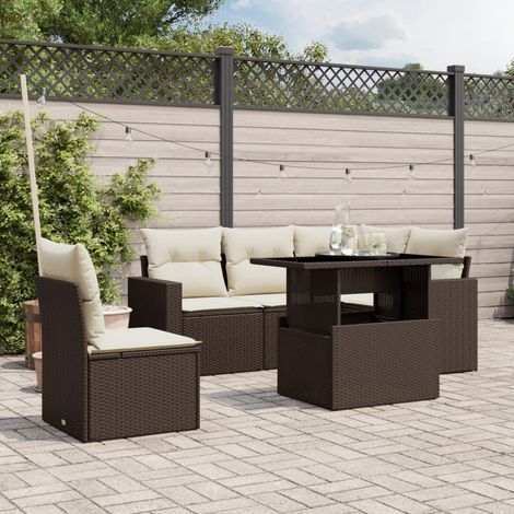 vidaXL Salon de jardin avec coussins 6 pcs marron résine tressée (1/5)