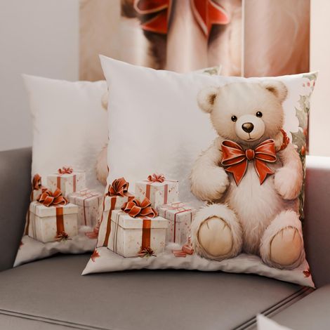 Paire de Housses de Coussin en Microfibre 60x60 cm, Coussins Décoratifs de Noël pour Chambre, Canapé, Salon, Lot de 2 Housses de Coussin, Housse de Coussin Ours en Peluche 01 (1/3)