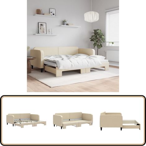 Tagesbett Ausziehbar Creme 90x200 cm Stoff - Sofa Bett - Schlafsofa - Gästebett - Tagesbett - Ausziehbarer Schlafsitz