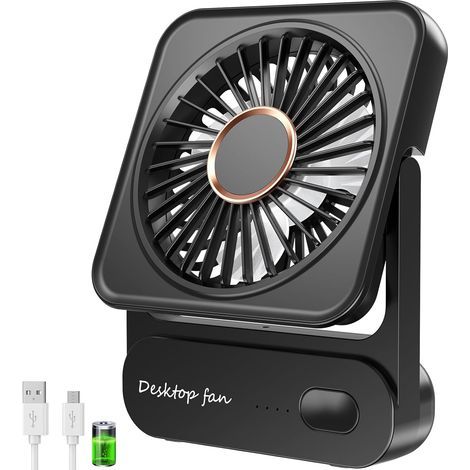 Ventilateur de Bureau, Rechargeable 4000mAh (12h Autonomie), Mini Ventilateur Silencieux 3 Vitesses, 135° Inclinable, Puissant sans Vibrations,Ventilateur USB pour Maison/Bureau/Voyage (1/5)