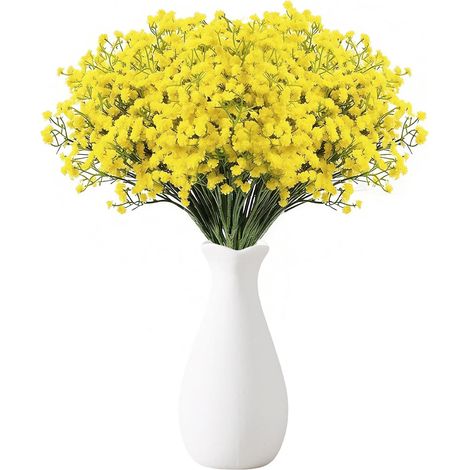 18 Pièces Fleur Artificielle Gypsophiles Bouquet Fleurs Séchées Petite Plante Artificielle Interieur Décoration Chambre avec Bouteille pour Mariage Maison Cheveux DIY Arrangement (Jaune) (1/5)