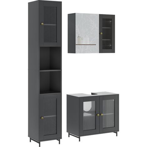 Badmöbel-Set Malte, Grau, 3 Teile mit Hochschrank, Vicco