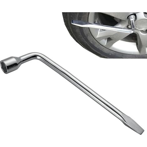 Chiave per ruota di scorta a L, coppia elevata, testa piatta da 17 mm, strumento multifunzionale per riparazioni auto che consente di risparmiare tempo (argento) (1/5)