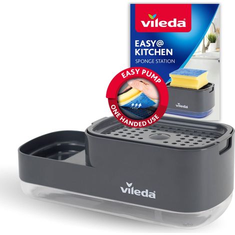 Distributeur de Liquide Vaisselle Pump avec Porte-éponge - Solution Pratique 2 en 1 pour la Cuisine - Distributeur de Savon intégré pour Un Dosage Facile d'une Seule Main - Design Robuste (1/5)