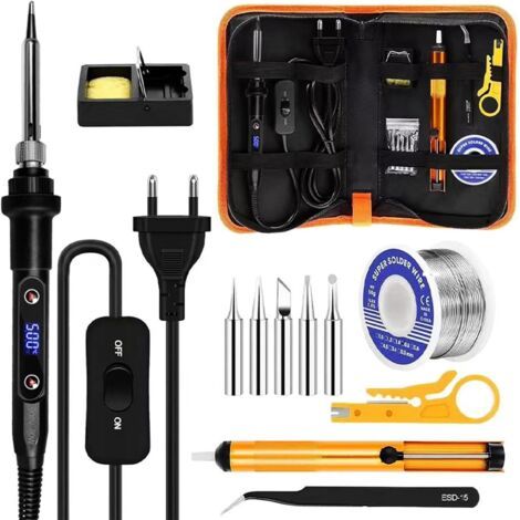 BUNTHAUS Fer à Souder Set,80W Température Réglable 180 500°C Electronique de Precision avec Interrupteur, 5 Conseils de soudage,Station de Soudage, Pincettes,Barre de Soudure pour la Maintenance Elect (1/5)