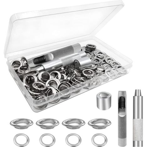 Kit Oeillets - 100 Pièces Diamètre Intérieur 10 mm - Pour Toile Bâche Tente Réparation - Cuivre-Nickel Galvanisé (1/5)