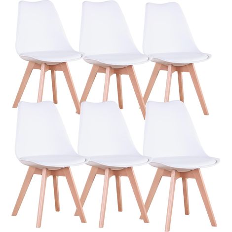 Lot de 6 chaises de Salle à Manger Design scandinave avec Pieds en Bois Massif ergonomiques pour Salle à Manger, Salon, Cuisine et Chambre à Coucher (Blanc, 6) (1/5)