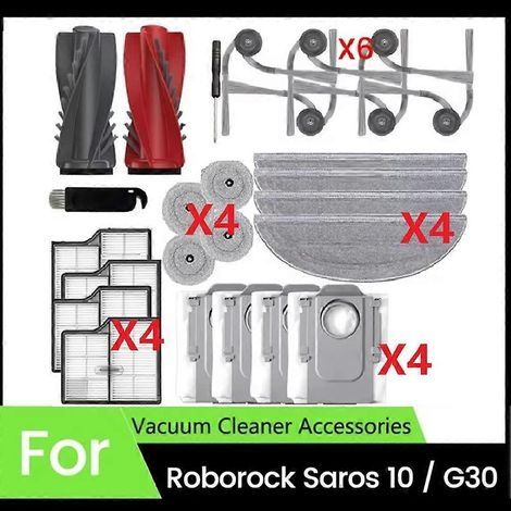 Kit de remplacement de 26 pièces pour aspirateur robot Roborock Saros 10 / G30 : brosse principale, filtres HEPA, lingettes de nettoyage et sacs à poussière. (1/5)