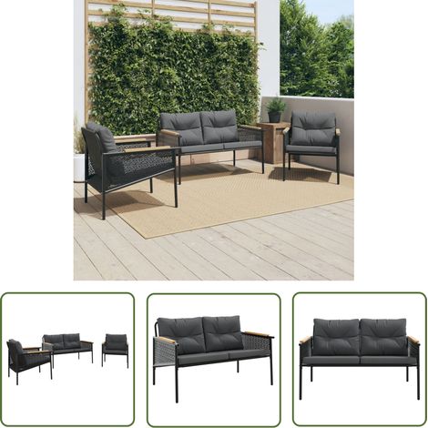 vidaXL 3-tlg. Balkonmöbel-Set mit Kissen Schwarz Stahl (1/5)