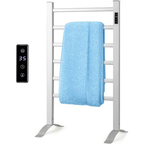 COSTWAY Calentador de Toallas 2 en 1, Toallero Eléctrico con 6 Barras Independiente/Montado en Pared, Temporizador, Pantalla LED, Protección contra Sobrecalentamiento, Aluminio (105W, 30℃-60℃) (1/5)
