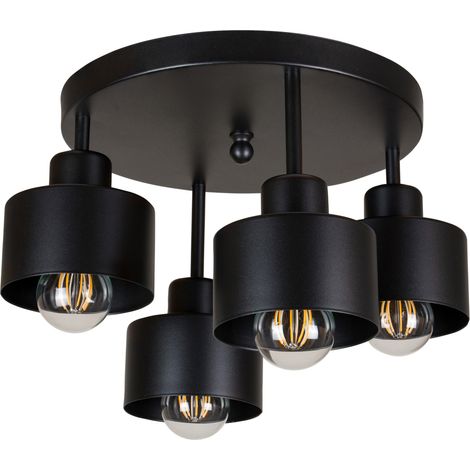 Plafoniera nera, in metallo industriale, 4xE27, illuminazione LED moderna per soggiorno, cucina, camera da letto, cameretta dei bambini, loft (1/5)