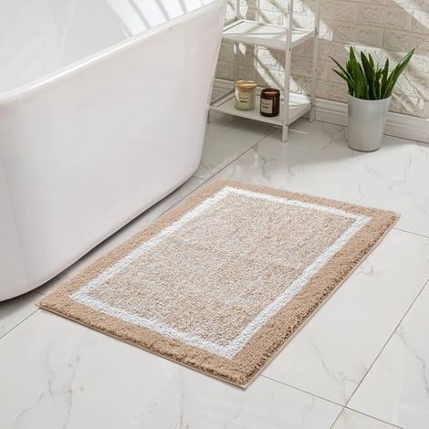 Tapis de bain - Antidérapant, absorbant, en microfibre, lavable - Tapis de bain esthétique - Petit tapis de bain beige (1/5)