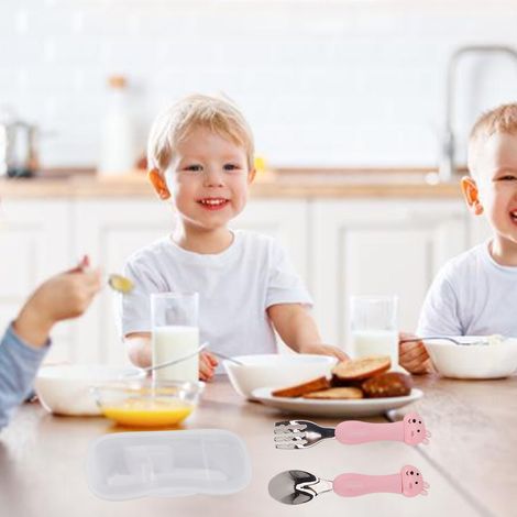 Kinderbesteckset aus Edelstahl 304 mit Gabel und Löffel im Tierdesign (Kaninchen). (1/5)