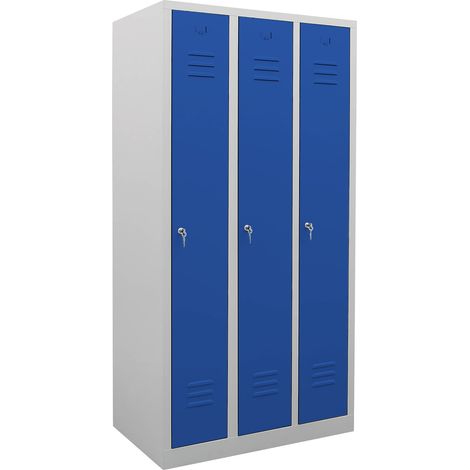 STIER Garderobenspind 3 Abteile, Maße 1800 x 870 x 500 mm, enzianblau, abschließbar, inkl. Zubehör wie Kleiderstange und Fachboden, mit Lüftungsschlitzen, abschließbar (1/4)
