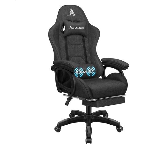 ALFORDSON Bürostühl mit Massage-Lendenkissen, ergonomischer Drehstuhl Grau
